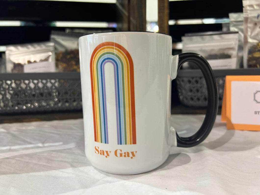Say Gay rainbow price 15oz coffee / tea mug