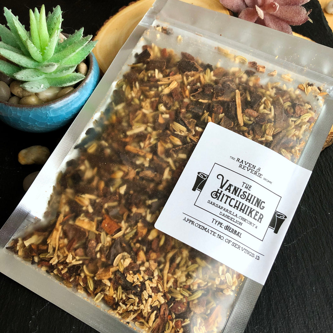 The Vanishing Hitchhiker - sarsaparilla, chicory and dandelion herbal loose leaf tea blend