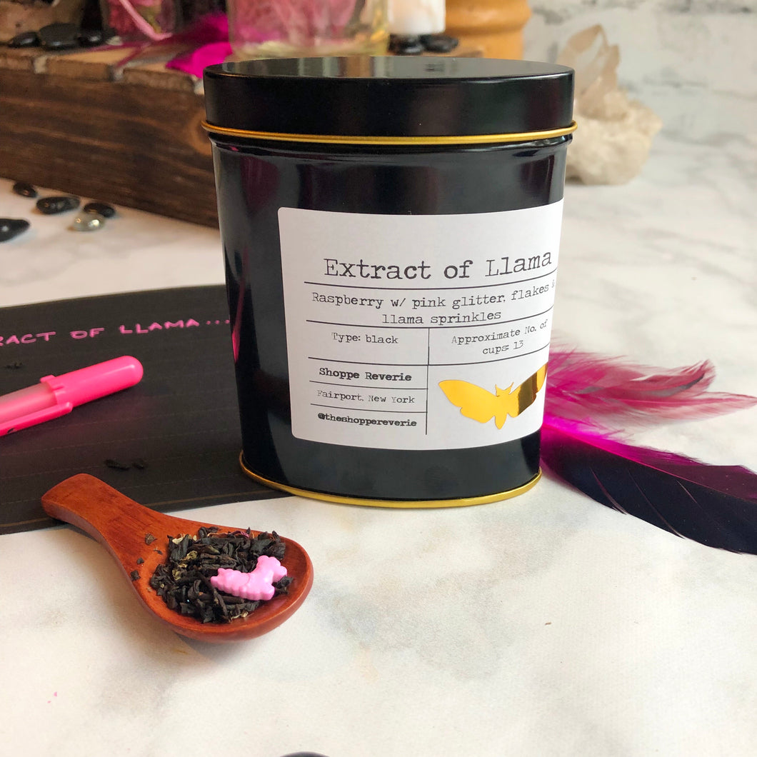 Extract Of Llama tea - glittery raspberry black tea with llamas